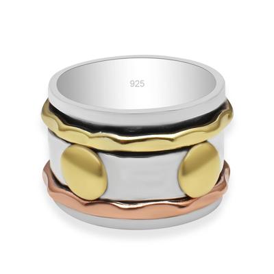 Δαχτυλίδι Διαλογισμού Clarity με Περιστρεφόμενους Δακτυλίους με 2 Ορειχάλκινους και 1 Ασημένιο 925 Σφυρήλατο Σχεδιασμό, Δαχτυλίδι Ενέργειας Για Unisex