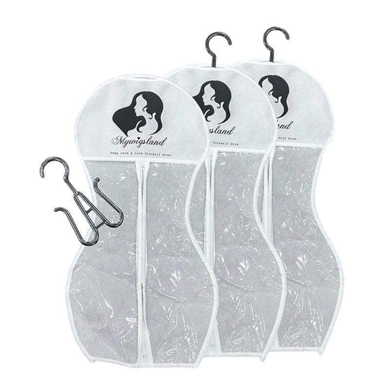 

Pack Of 3 Waterproof Wigs Organizers Moisture Resistant Wigs Hanging Storage Bag With Multiple Hooks For Home Salon 1