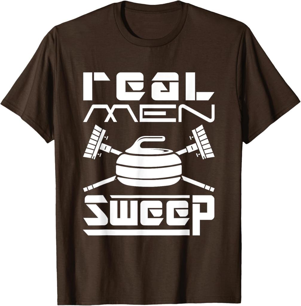 Real Men Sweep Curling Graphic Tee Cotton Short Sleeve Casual TShirt Gift for Men