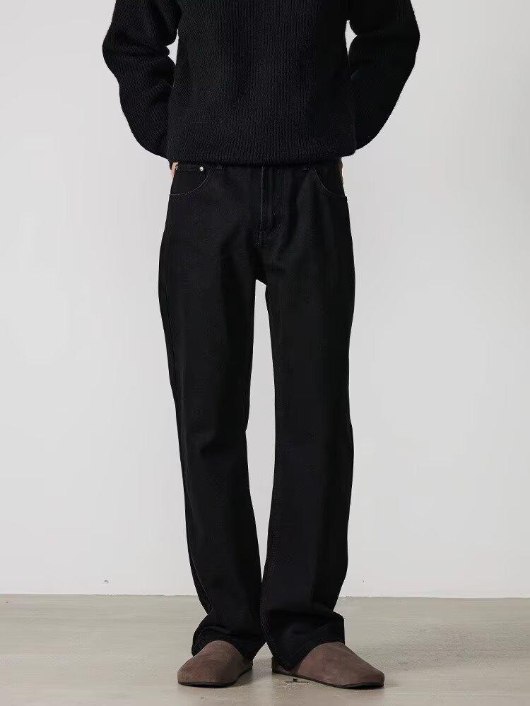 Jeans Homme Noir Coupe Droite - Simple, Coupe Ample, Style High Street pour le Printemps & l'Automne 2025