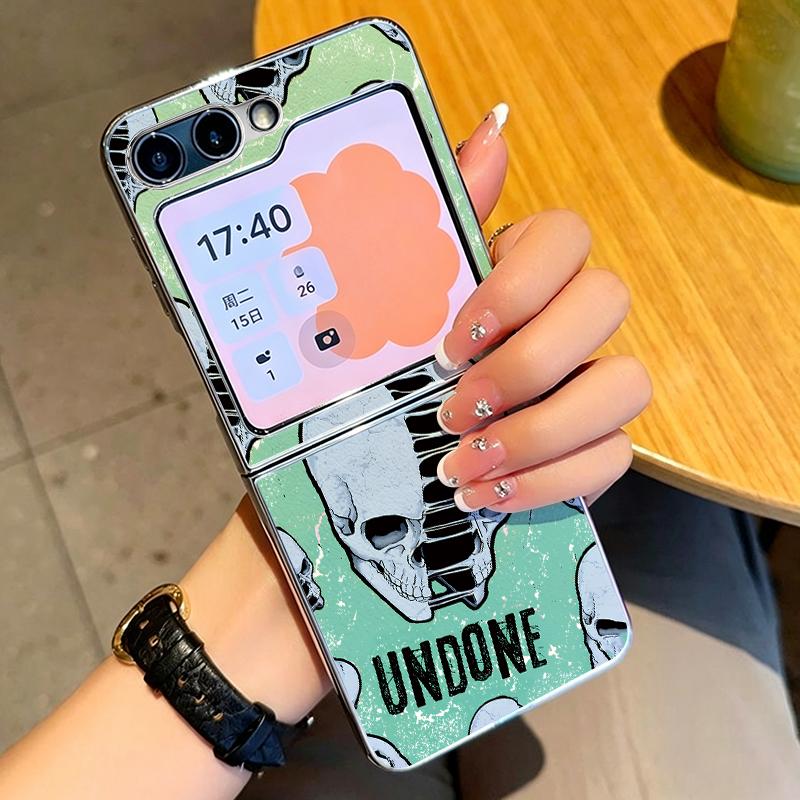 Skull Skeleton Pattern Case For Samsung Galaxy Z FlIP 7 FE 6 5 Plating PC+PU Leather Hybrid Folding Cover For Samsung Z Flip7 Flip6 Flip5