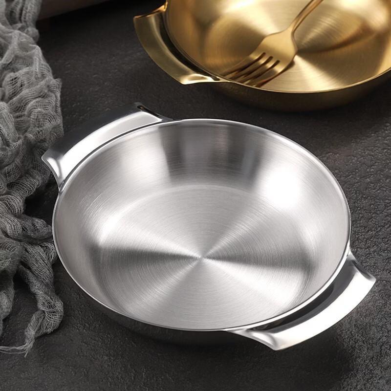 ZISIZ 18cm Gold Electroplated 3-Compartment Stainless Steel Serving Plate
