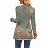 Women's Casual Fashion V-Neck Button Retro Floral Print Long Sleeve Top