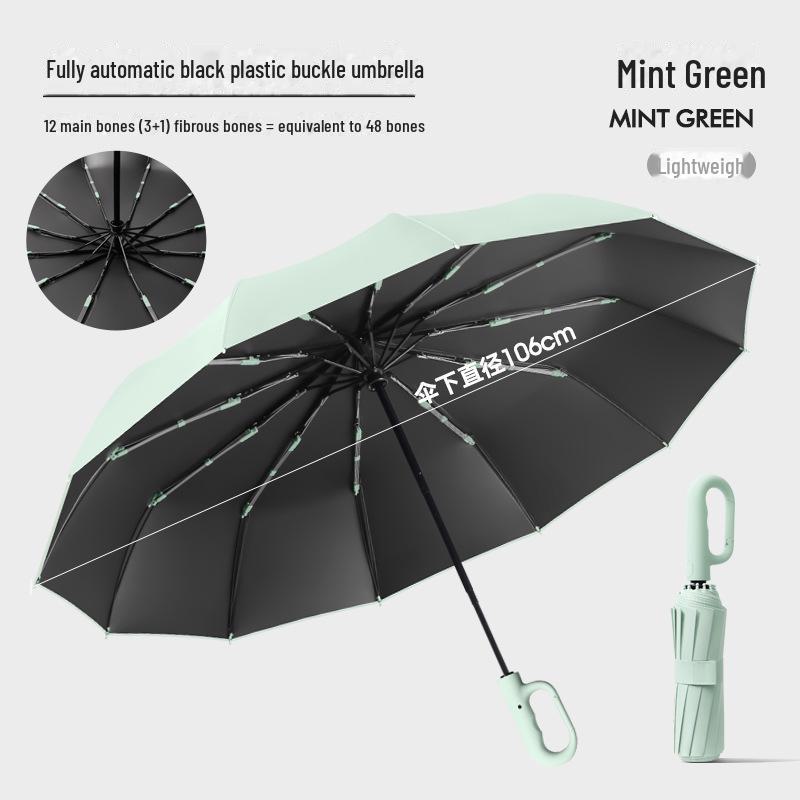 

Автоматический складной зонт двойного назначения с пряжкой: Устойчивый к шторму, солнцезащитный козырек для дождливых и солнечных дней.