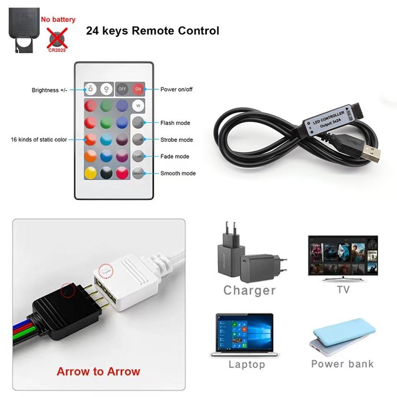 Smart TV Led Strip Lights Rgb5050 Tv Backlight Led Tape Light 5V Flexible Led Lighting Strips 24 key Led Strip Remote Rgb