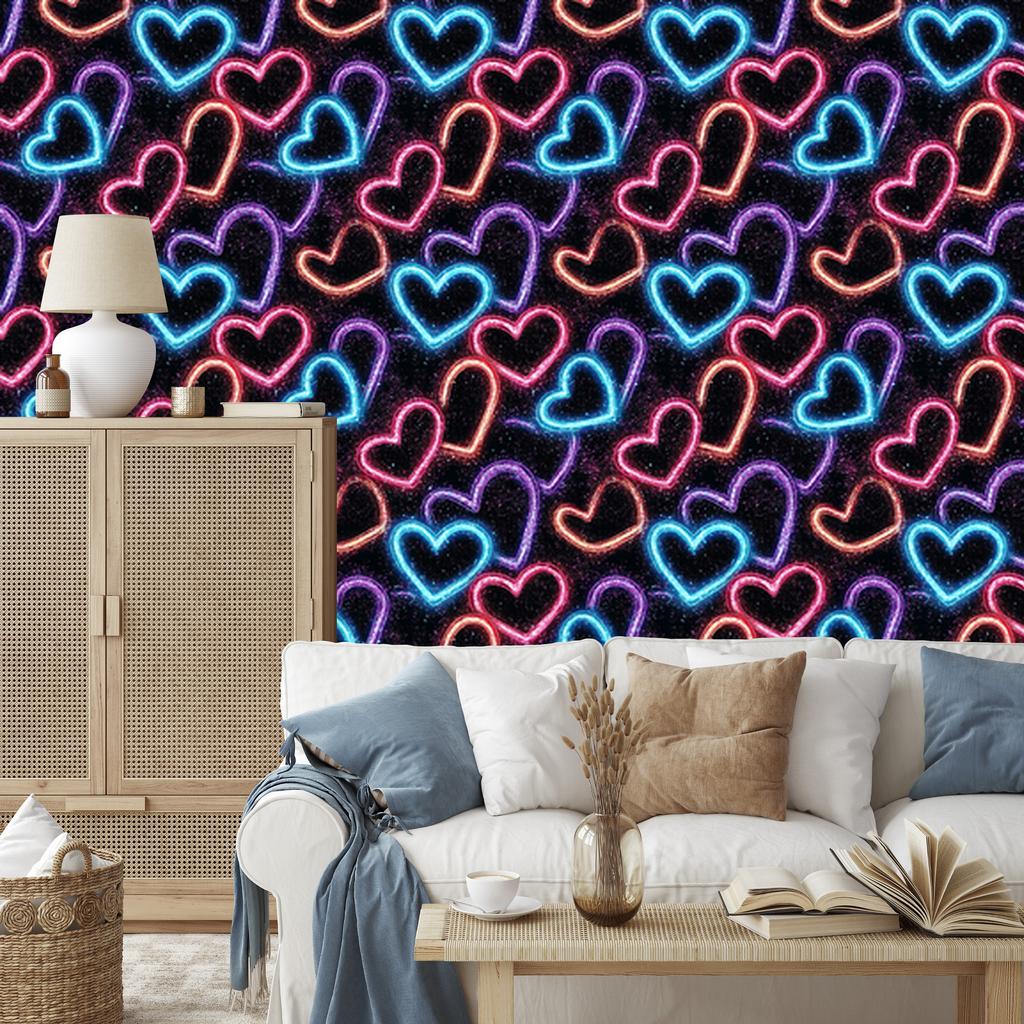 Neon Glitter Hearts Wallpaper Black and Burgundy 50x1000