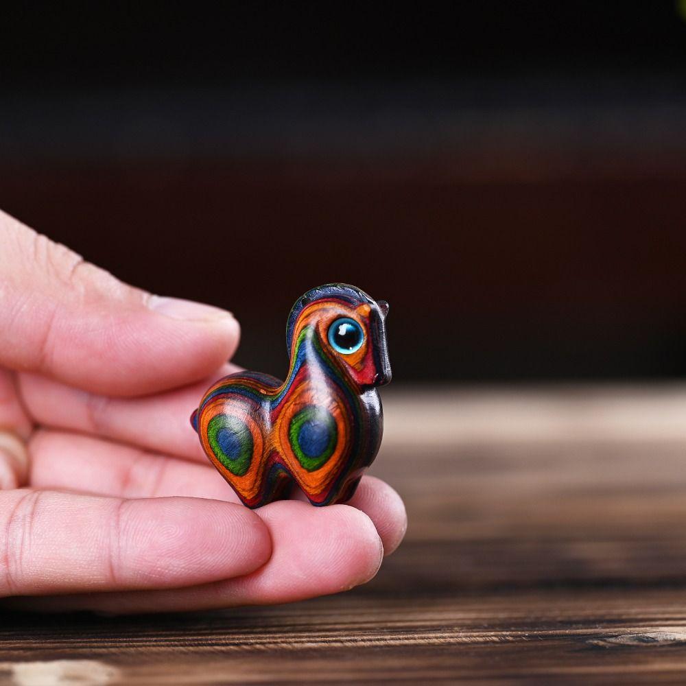 Hot Cute Colored Wooden Cat Ornaments Rainbow Wood Carving Rainbow Horse Ornaments Small Cat Model Ornaments Gift