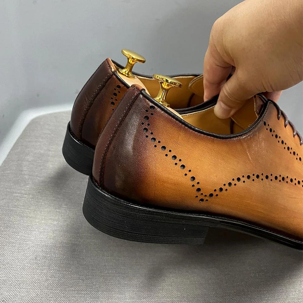 Fashion Mens Size 7-12 Oxford Shoes Wingtip Genuine Calf Leather Luxury Lace-Up Business Office Brogue Dress Shoes for Men