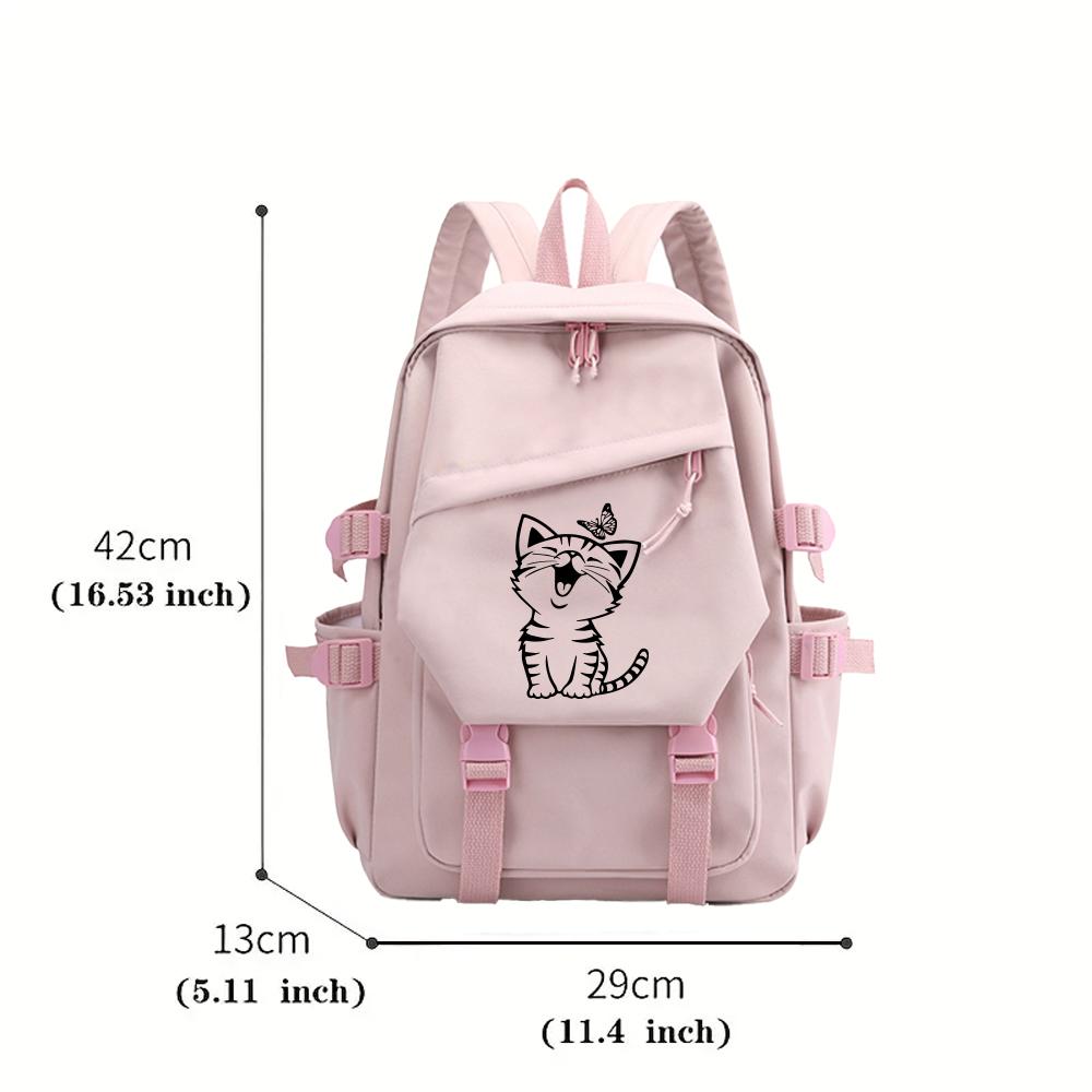 Cute Cat&Butterfly Print Backpack Women Girls Teenager Schoolbag Laptop Bags  Fashion Outdoor Bookbag