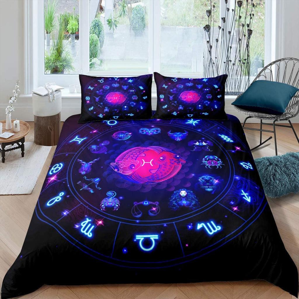 Gemini Twin Size Comforter Cover Set Constellation Duvet Cover Outer Space Universe Planet Print Bedding For Kids Teens