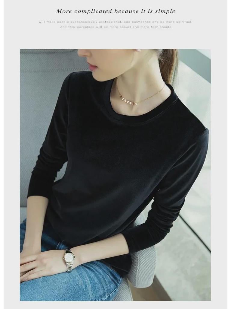 Damen Slim Fit Gold Samt Langarm T-Shirt - Herbst/Winter 2025 Kollektion