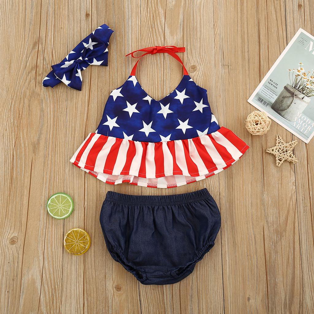 

Toddler Baby Boys Girls 4th-of-July Stars Patriotic Tops Shorts Headband Outfits