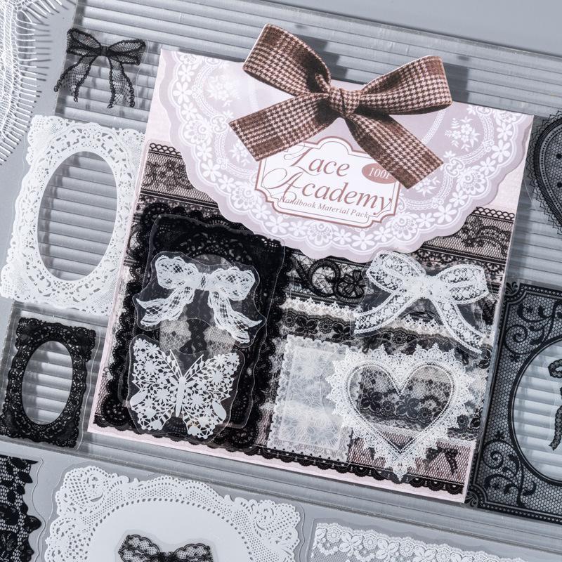 Ketchup Girl Lace Sticker Pack - Lace Academy Series (100 Sheets) for Journal Decoration & Collage