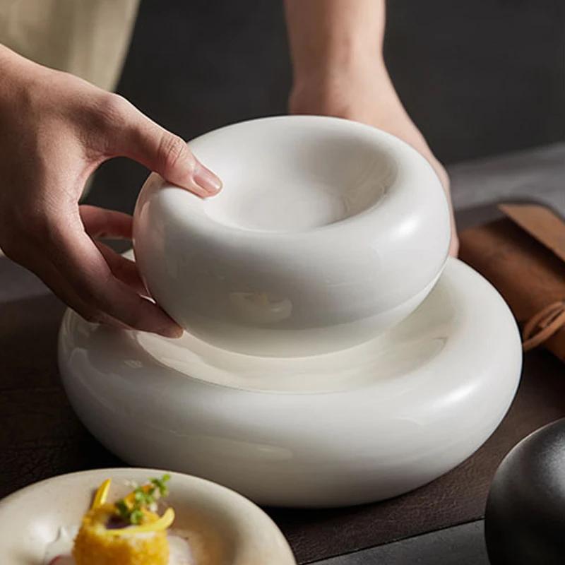 Keramisk Middagstallrik Rund Tjock Kant Dekorativ Tallrik Grönsakssalladstallrik Restaurang Bordsdekoration Köksartiklar