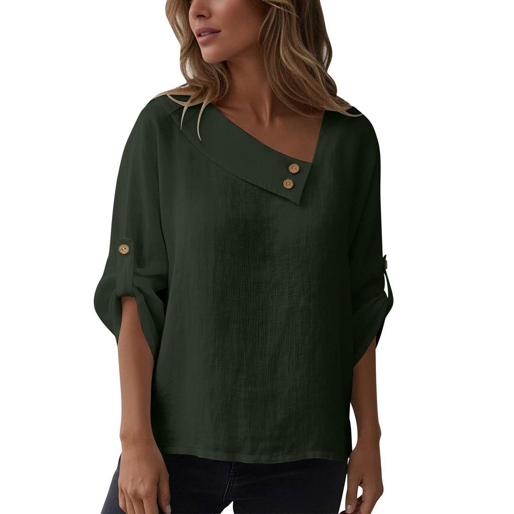 Women's Fashion Casual 3/4 Sleeve Button-Up T-Shirt Pullover Top