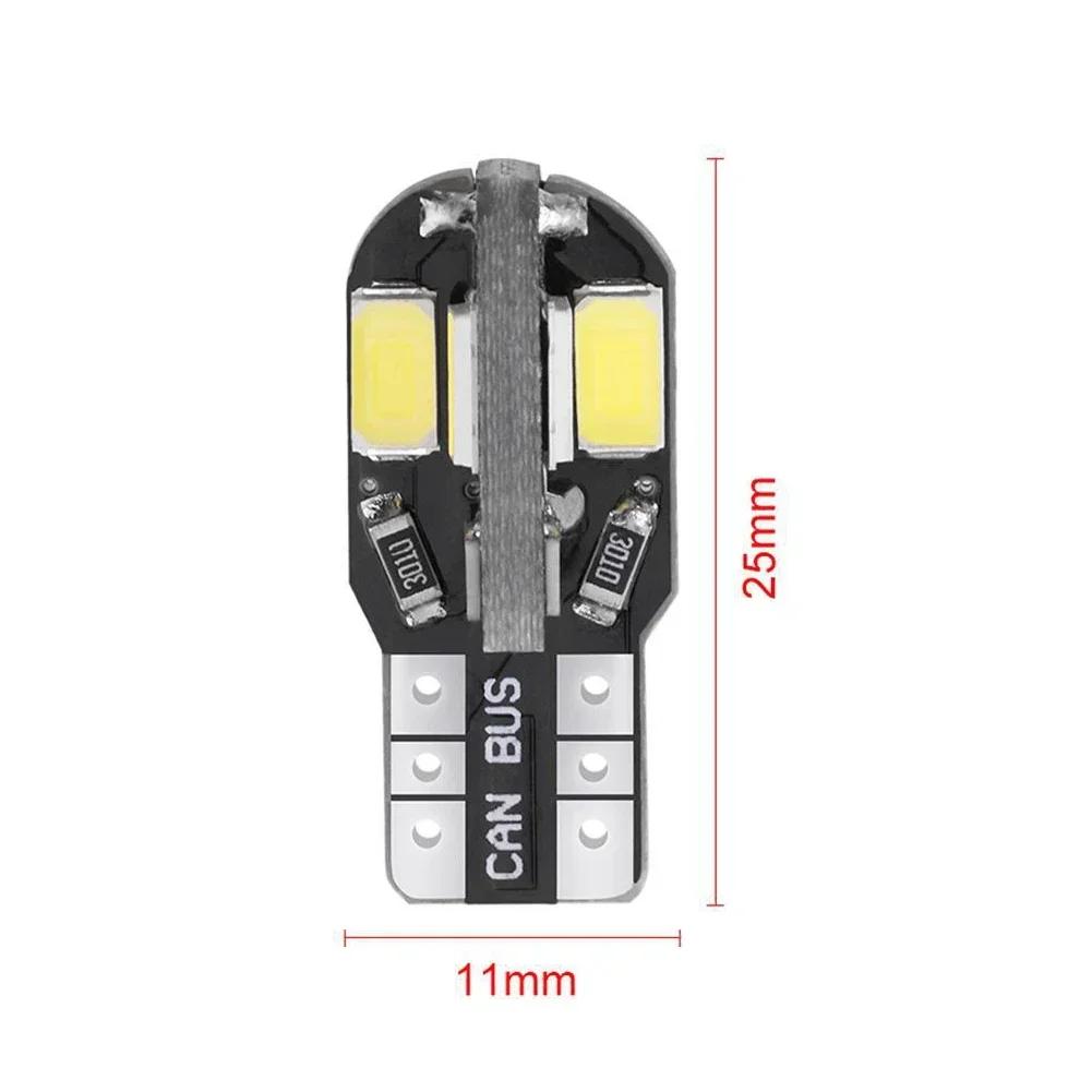10PCS W5W T10 LED CANBUS No Error 5W5 12V 5W 600Lm Super Bright Car Interior Side Light 194 3030 SMD Auto Bulb White Amber Red