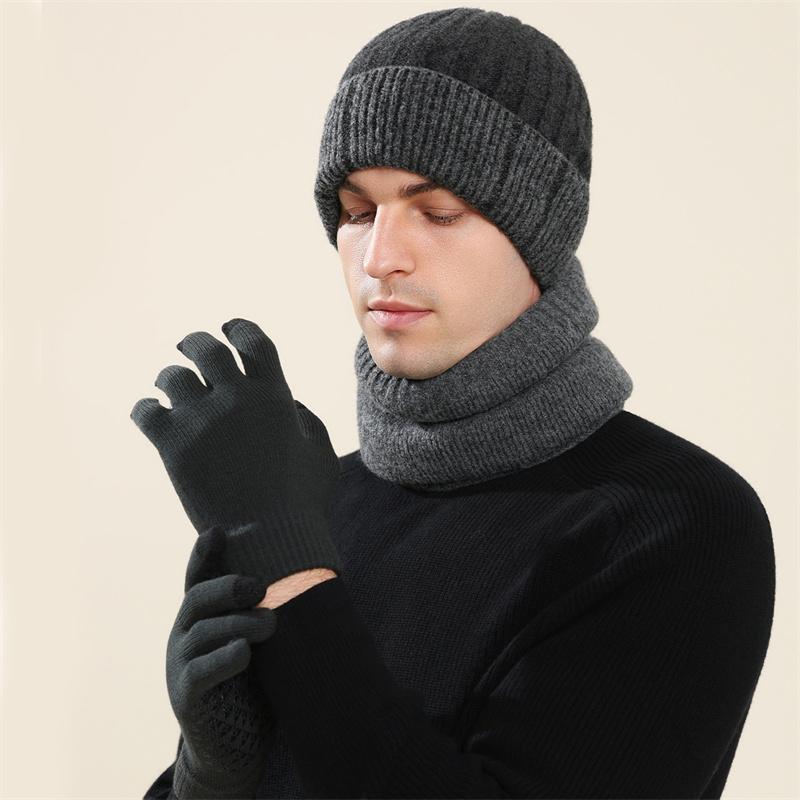 Winter Cashmere Wool Hat Warm Cold-Proof Knitted Hat Scarf Gloves Hat Three-Piece Set