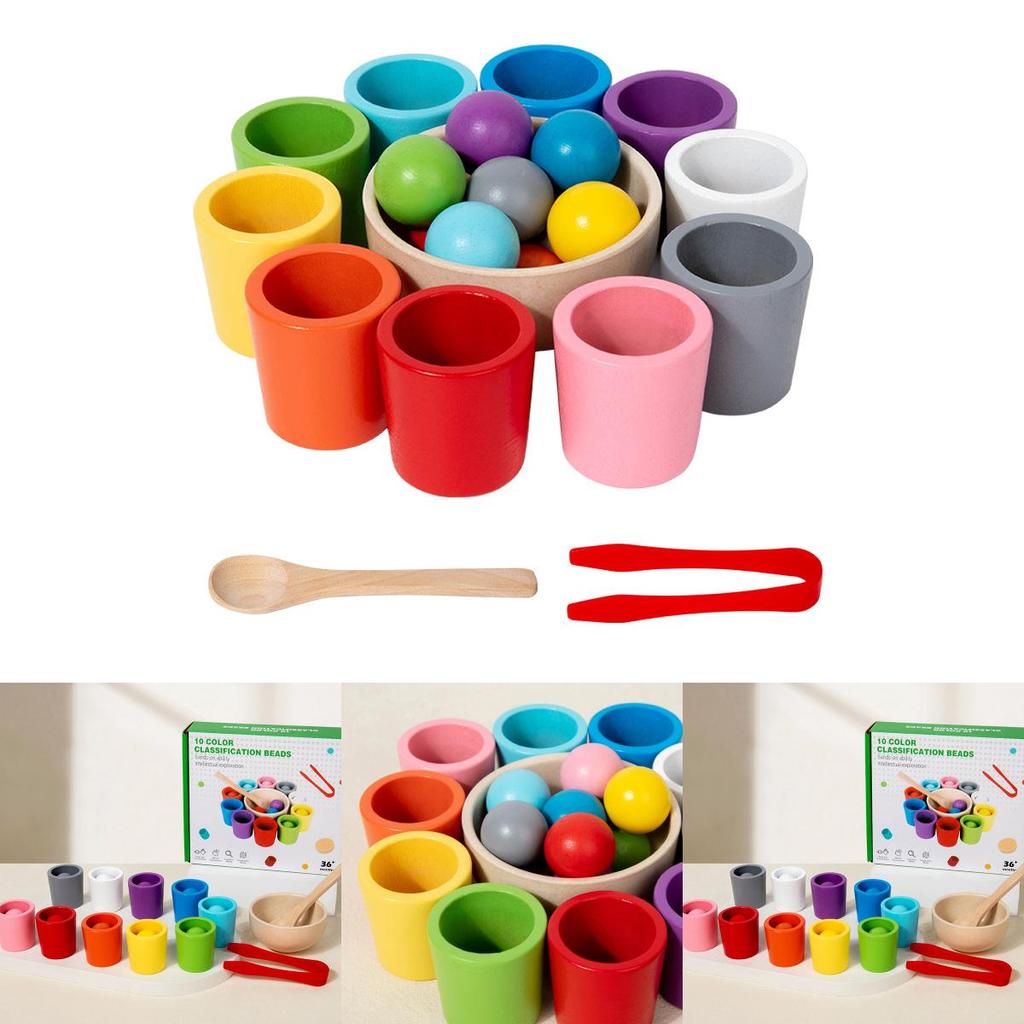 Wooden Montessori Color Sorting Cups Educational Toy For Childrens Cognitive Development