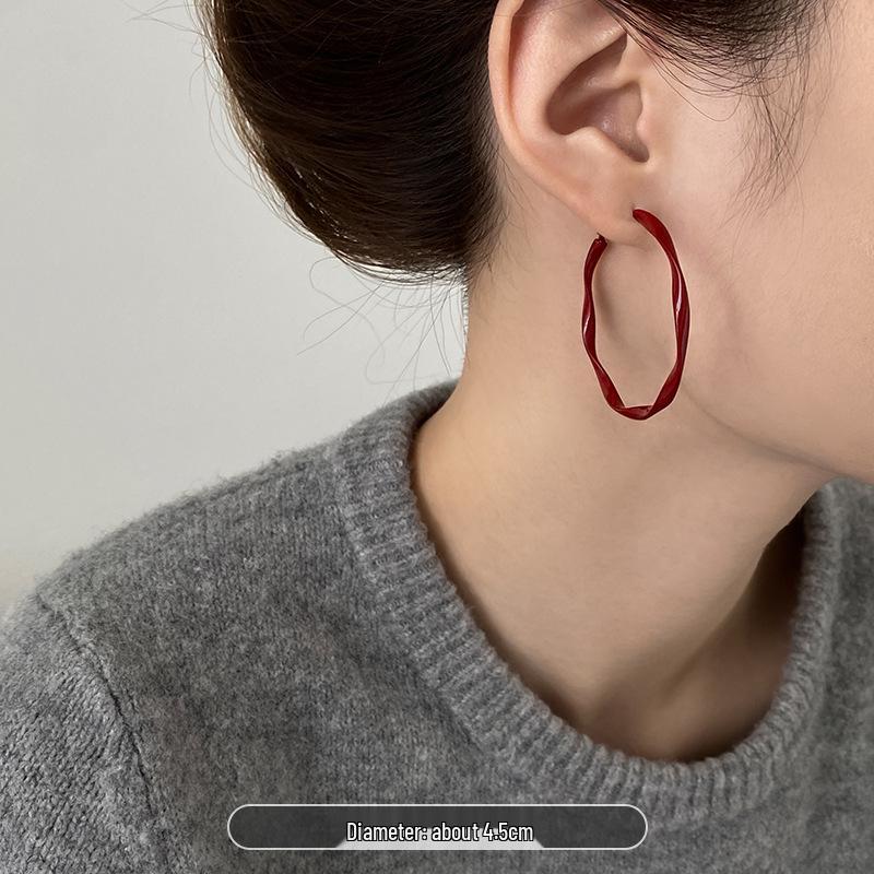 Silbernadel Ankara Rot Geometrisch Große Creolen für Damen - High-End Retro-Stil