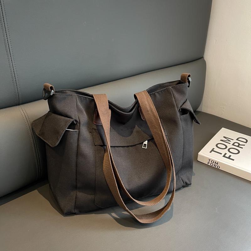 Canvas-Tragetasche mit großer Kapazität für Damen, einfarbiges Designer-Freizeitmodell, Schultertasche