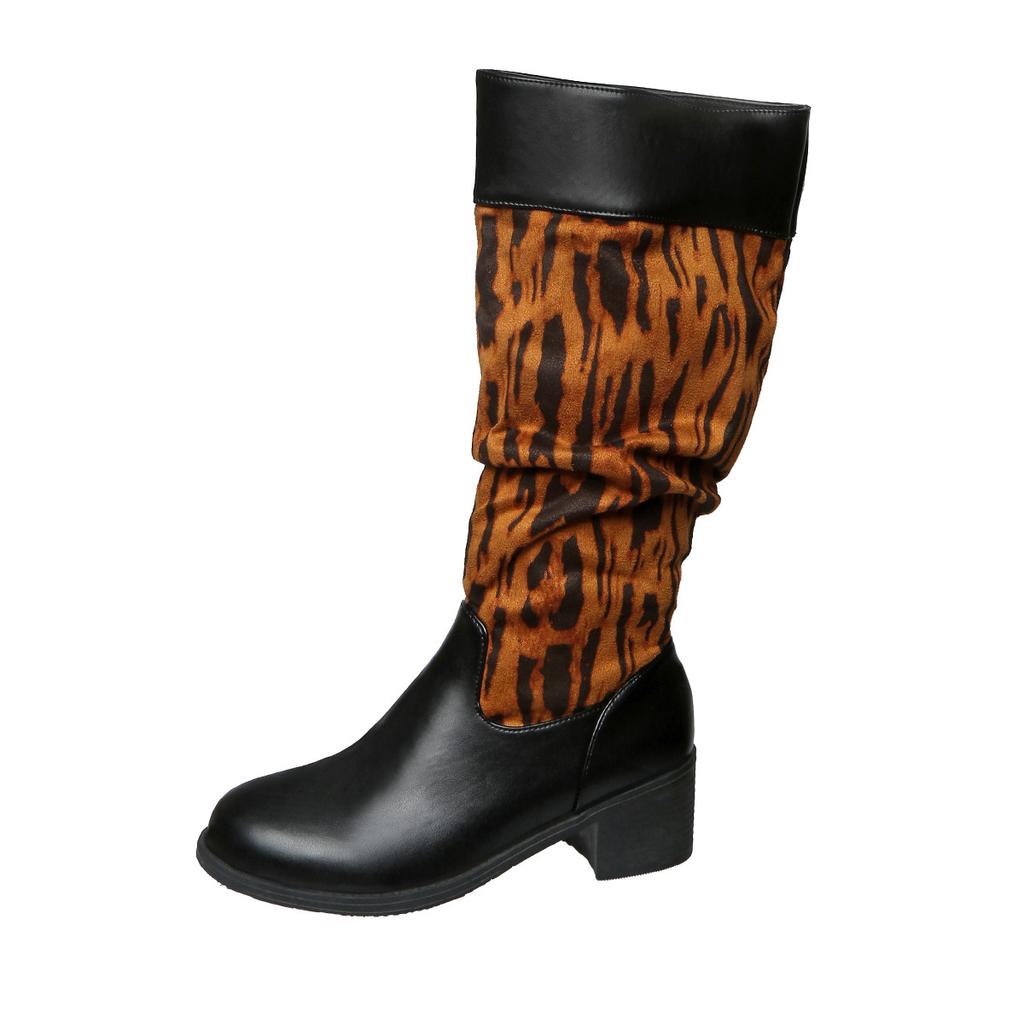 Vintage Leather Chunky Heel Riding Boots for Women  Autumn Winter Plus Size 36-41 Long Boots Knee-High Pleated Botas Mujer