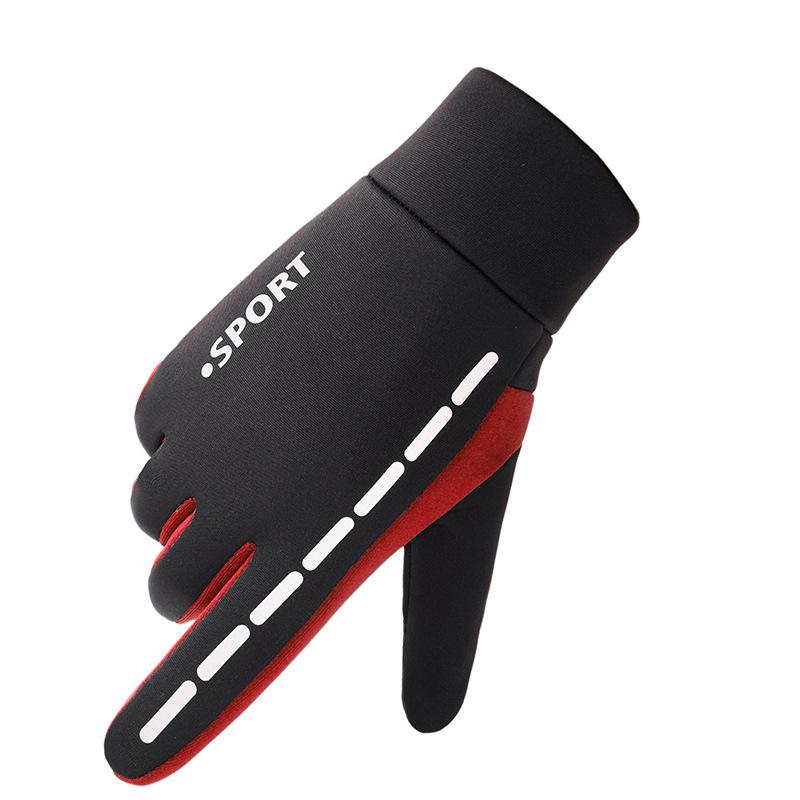 Sports Fleece Warm Color Blocked Gloves Men Touch Screen Skiing Cycling Cold Resistant Outdoor