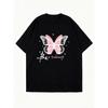 Übergroßes T-Shirt Schwarzer Schmetterling und Sei du selbst Aufdruck Freizeitkleidung für Damen