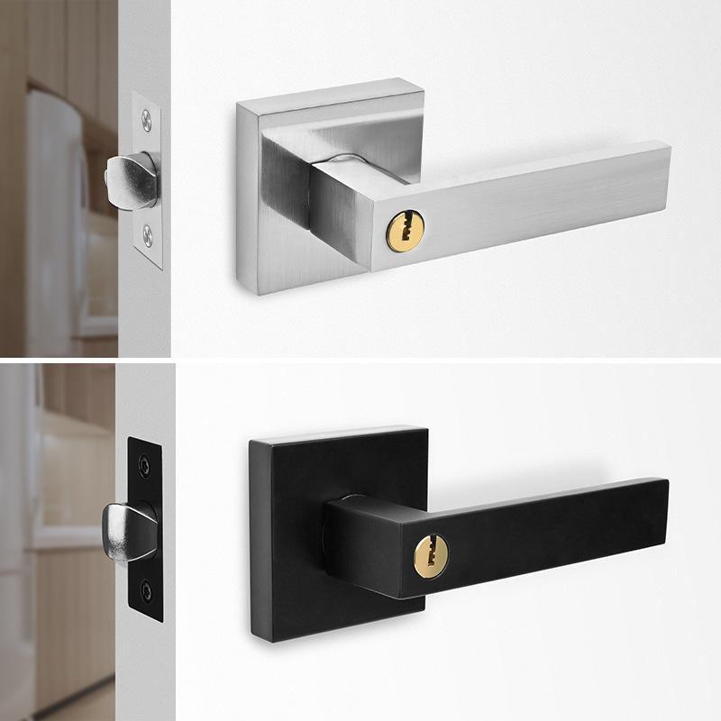 Matte Black Heavy Duty Keyed Entry Door Handle Set Square Door Levers Locks for Bedroom - Entrance Handleset