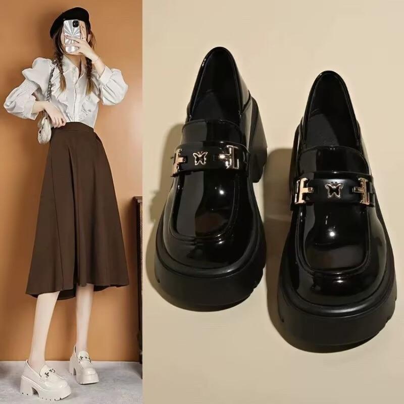 

Туфли-лоферы на толстой подошве с одним ремешком, увеличивающие рост для невысоких мужчин, маленькие кожаные туфли, женские осенние кожаные туфли Мэри Джейн 40 чёрный