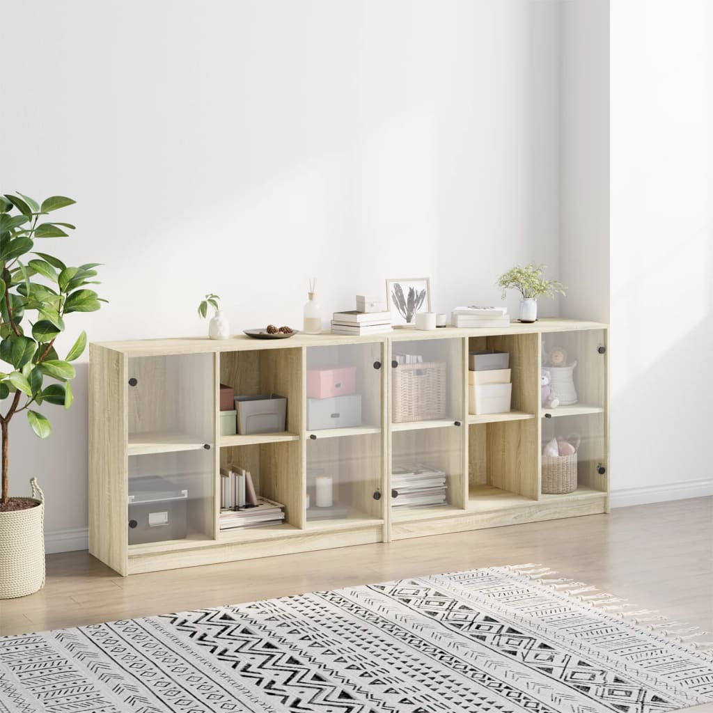 Bookshelf with Doors Sonoma Oak Finish 204 X 37 X 75 Cm Engineered Wood