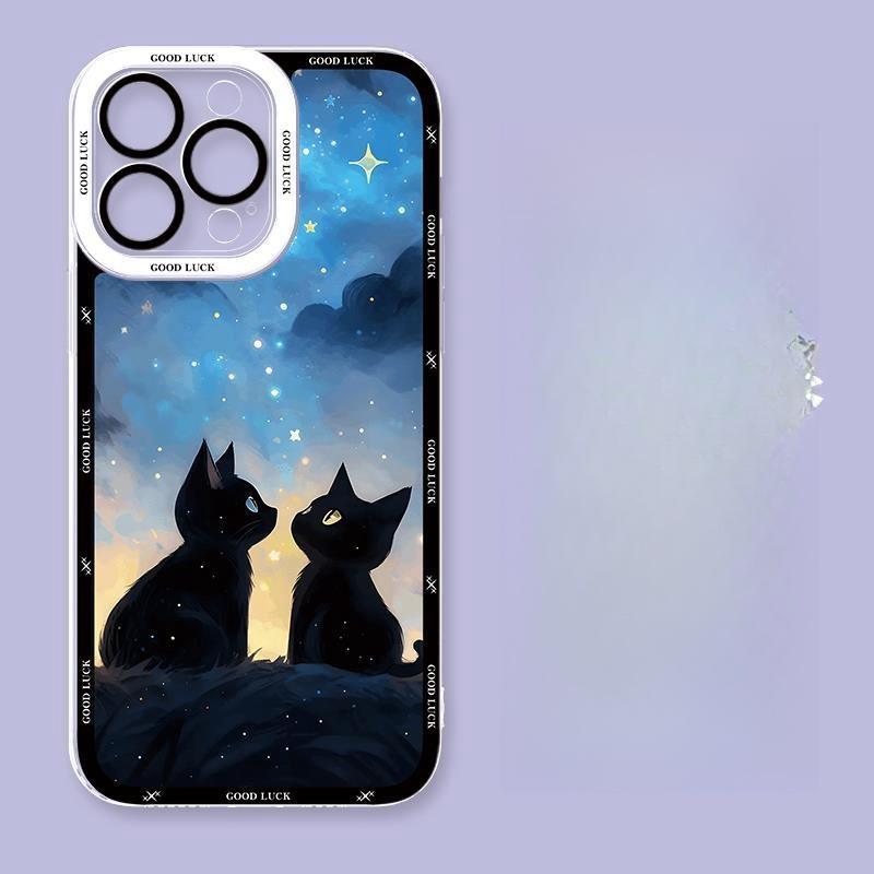 Starry Night Black Cat Case for Realme C53 C55 C67 C63 C33 C30 C35 C51 C21Y C25Y C20 7i 8i 9i 9 10 12 Pro Plus 8 9 Pro 5G Cover