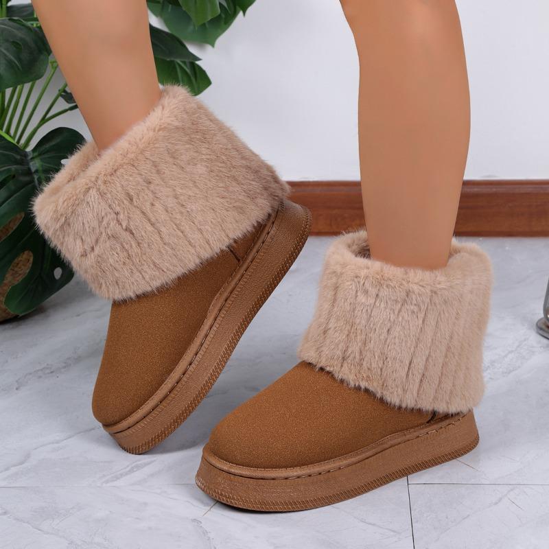 Autumn and winter fashion new thick-soled round head fluffy flanged short boots velvet warm versatile warm snow boots