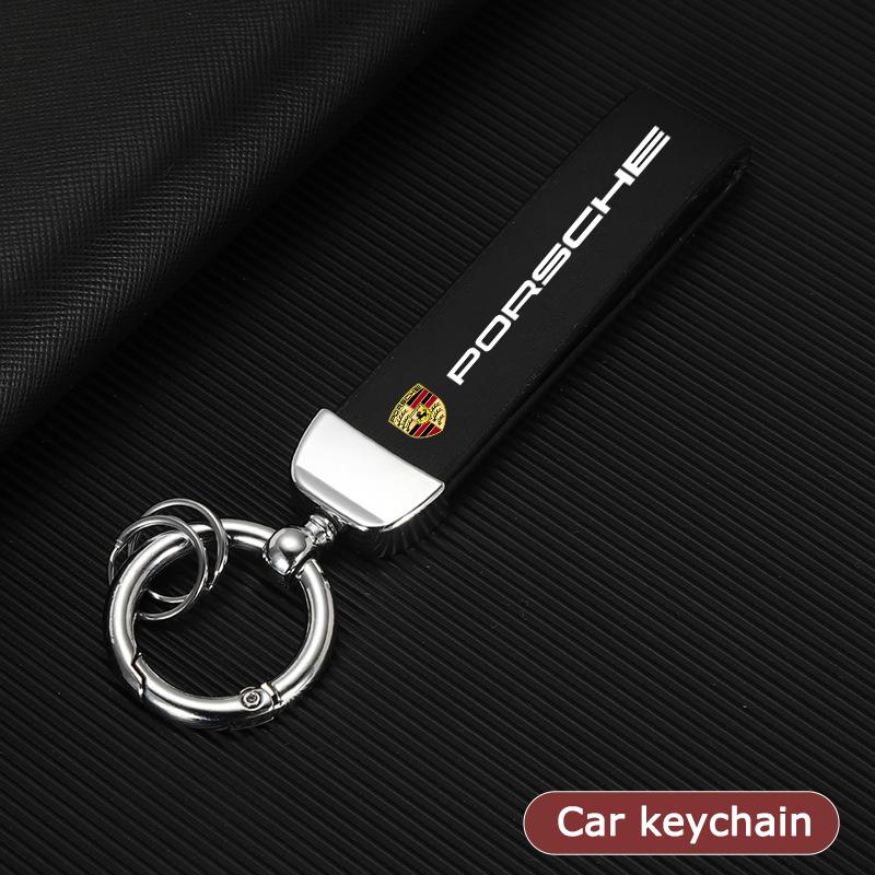 Klíčenka s koženým přívěskem a emblémem auta pro Porsche 911 718 Taycan Panamera Cayenne Macan Boxster Cayman Pajun Příslušenství