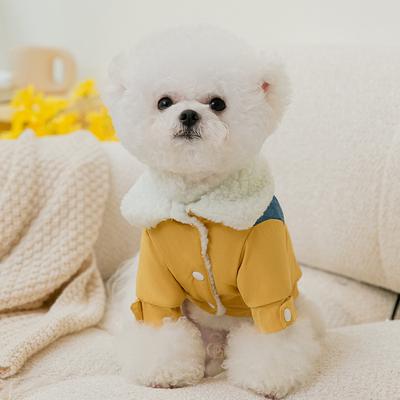 Puppy Dog Jacket Autumn Winter Denim Lamb Wool Warm Two Feet Teddy Than Bear Small Dog Cotton Coat Pet Clothes