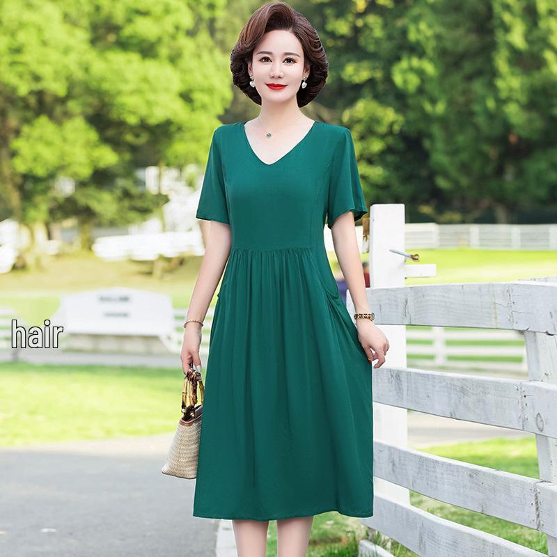 

Solid Color Summer Cotton Dress for Women Aged 40-50 - Loose Fit XL