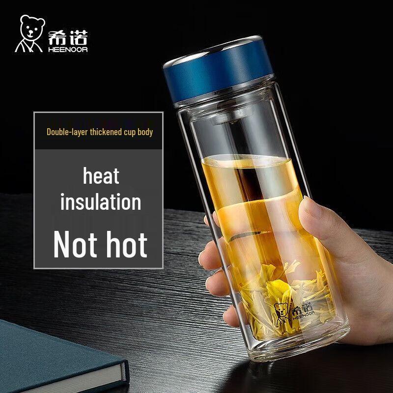 Xinuo Double-Walled Borosilicate Glass Travel Mug with Handle