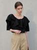 MOMET Luev Frill Short Sleeve Blouse Black