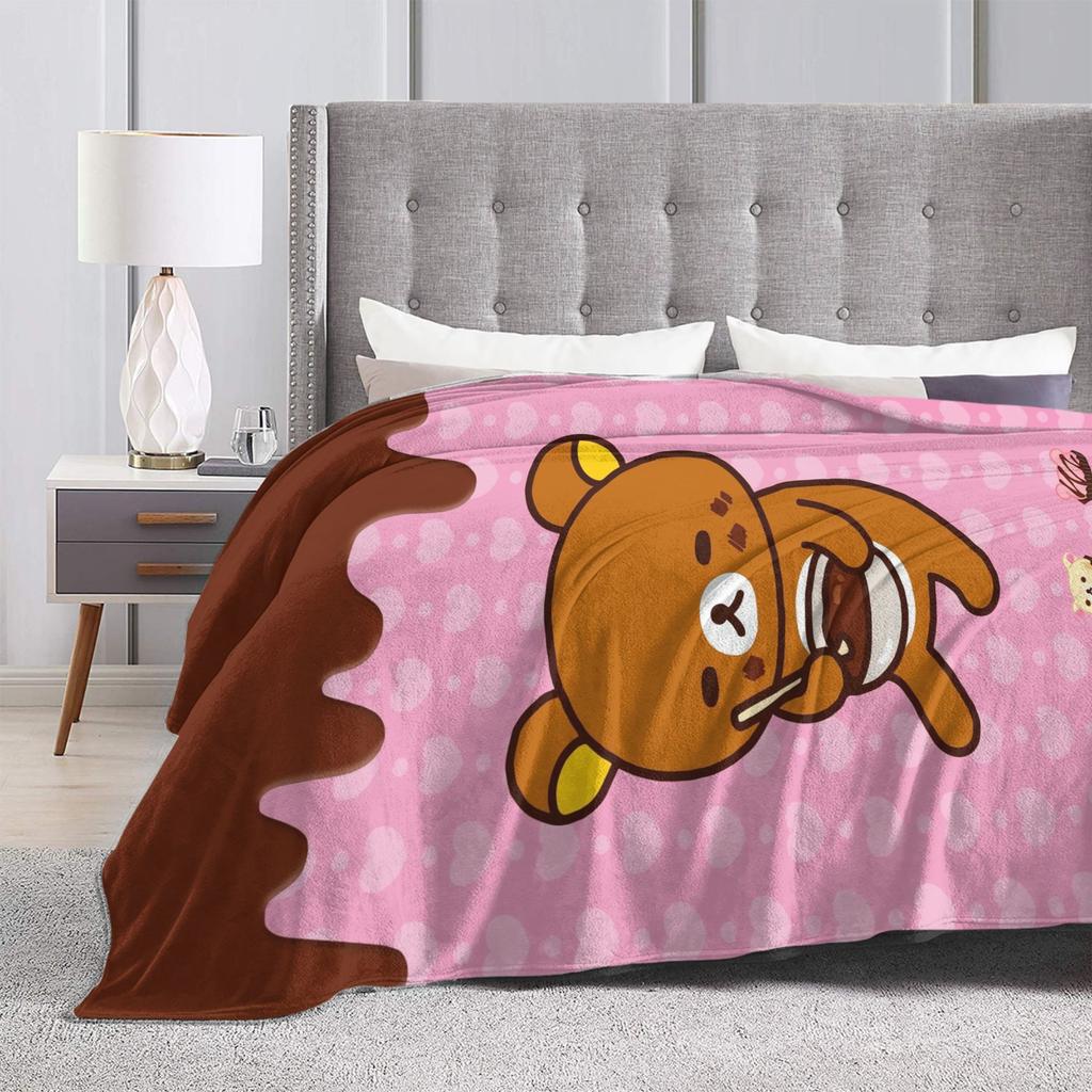 Cute Bear Rilakkuma Flannel Blankets Winter Super Soft Throw Blanket for Girls Boys Outdoor Trend Bedspread Sofa Bed Cover