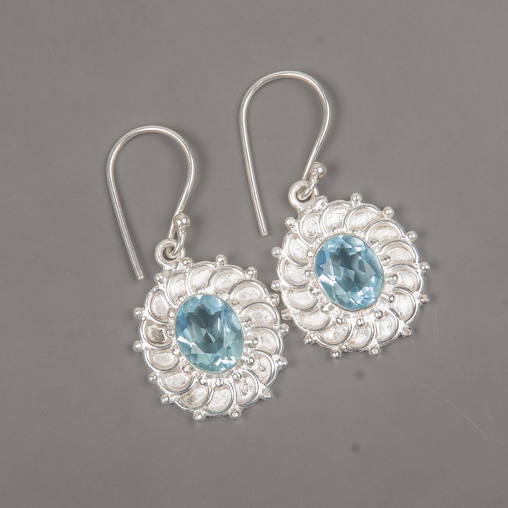 Sky Blue Topaz Gemstone 925 Sterling Silver Jewelry Blue Stone Earrings 1.59" December Birth Month Gift EE-94-8