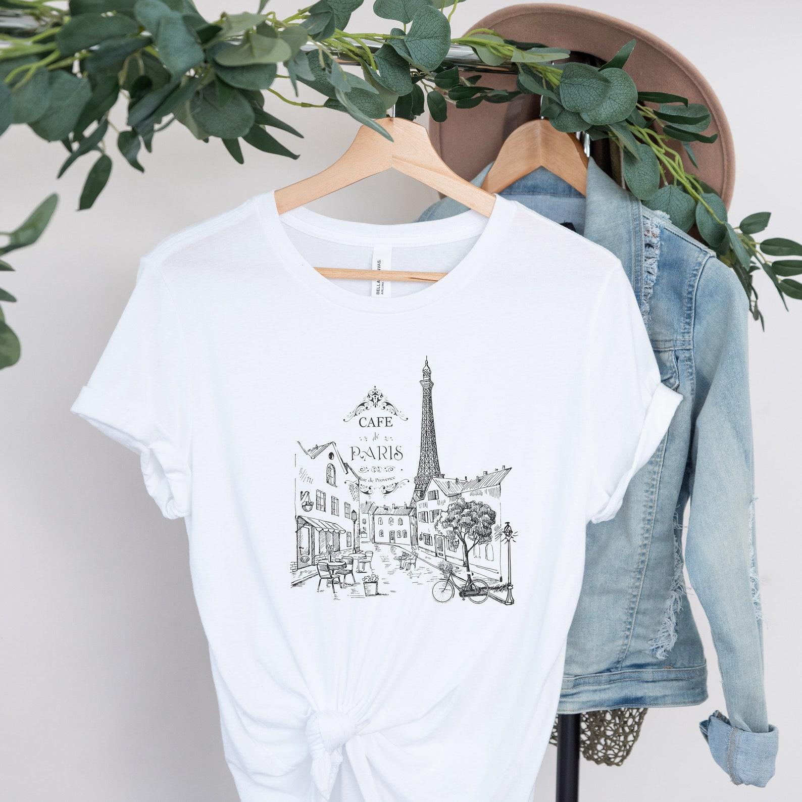 Paris Shirt, Parisian Cafe, Eiffel Tower T-shirt, Paris Tshirt, Paris Tee, Paris Gift, Paris France Shirt, Paris,Cotton Tee Short Sleeve Tee 2XL