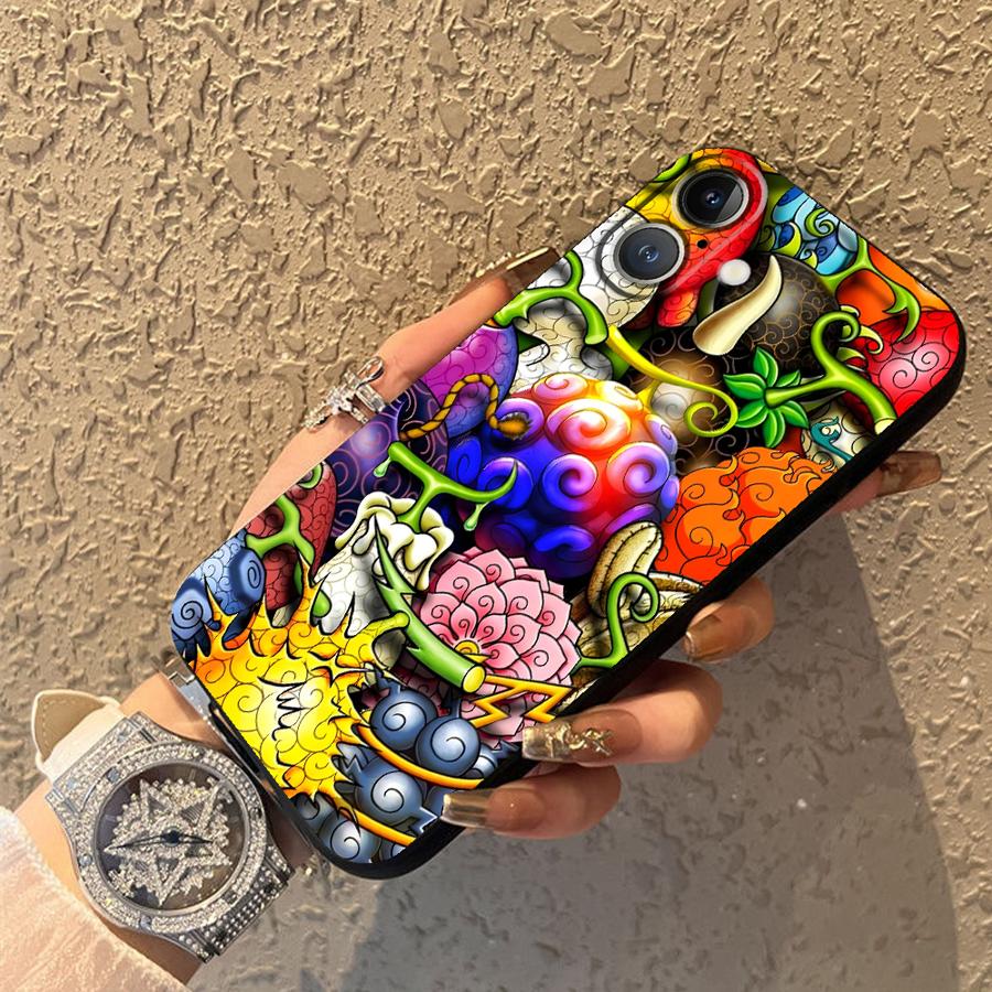 Custodia Nera Morbida per Telefono per iPhone 13 12 11 17 Pro Max XS XR 17Air 15 16 14 Plus 7 8 One Piece Luffy Frutto del Diavolo Zoro