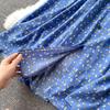 French-Style Retro Floral Dress with Puff Sleeves and Button-Up Slim Fit