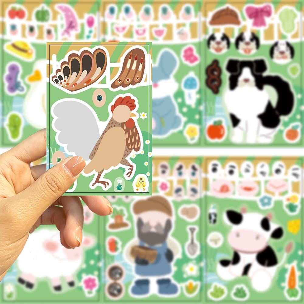 8/16PCS Farm Animal Children's Puzzle Sticker Cartoon Kids Make a Face Cute Rabbit Cow Dog Cartoon Assemble Jigsaw DIY Party Toy