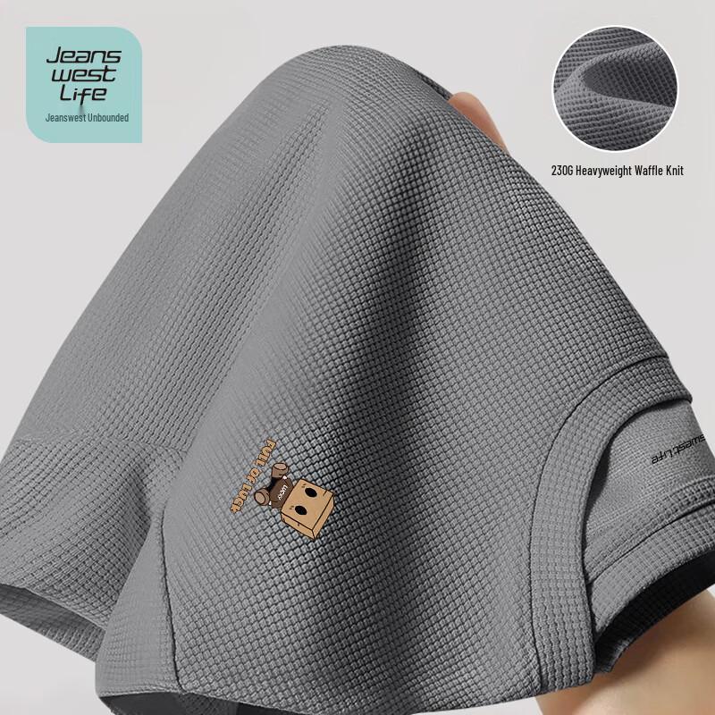 JEANSWEST LIFE Men s Cartoon Print Waffle Knit Breathable Short Sleeve T-Shirt