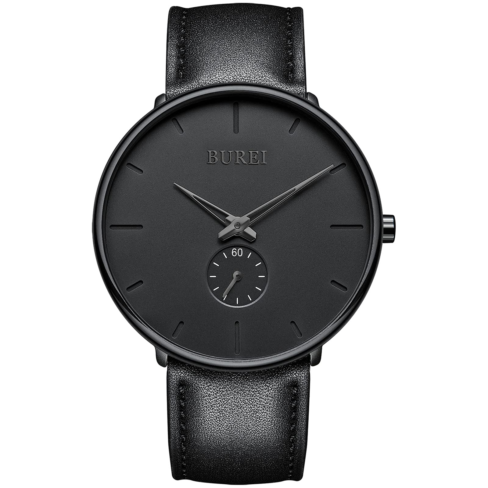 

BUREI Black Stylish Watch Men s Watch, Simple, Stylish, Popular, Waterproof, Brand, Men s (Black-Black-Gray, Leather)