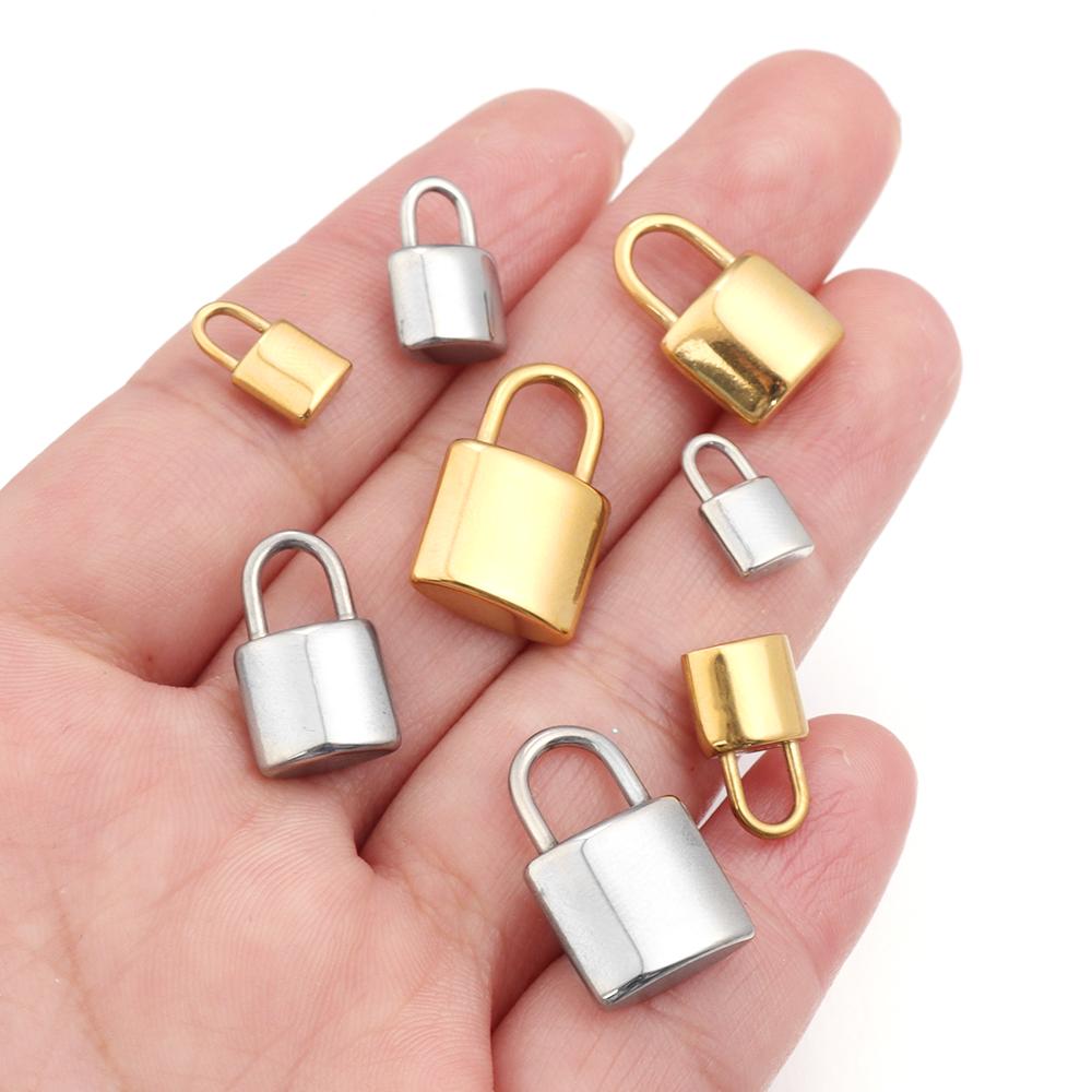 2 pièces Breloques Cadenas en Acier Inoxydable Couleur Acier Doré Breloques Métalliques Pendentifs Pour la Fabrication de Bijoux DIY Pendentifs de Collier Accessoires