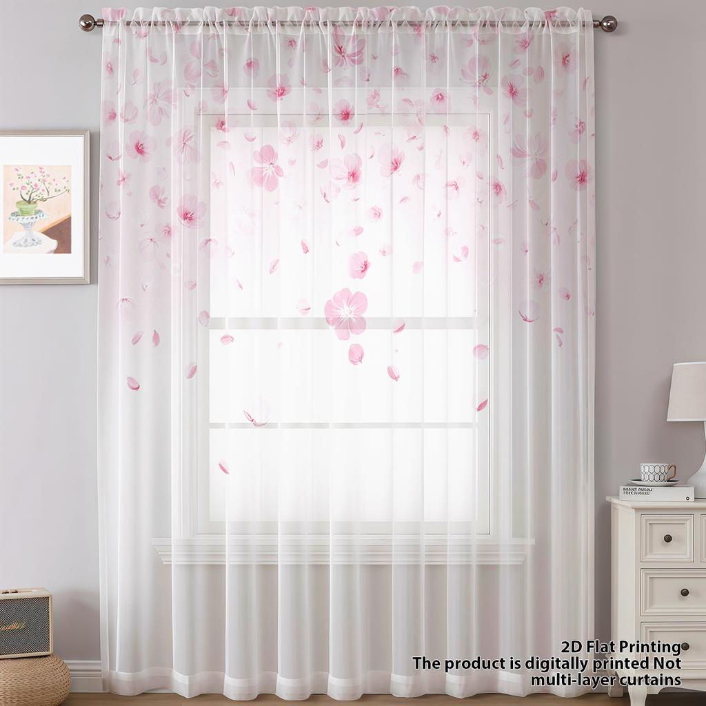 Tenda Finestra Fioritura Ciliegio Rosa Fluttuante Morbida Dolce Stile Primaverile Soggiorno Camera da Letto Decorativa Romantica Per Sedersi Poliestere Con Tasca per Asta