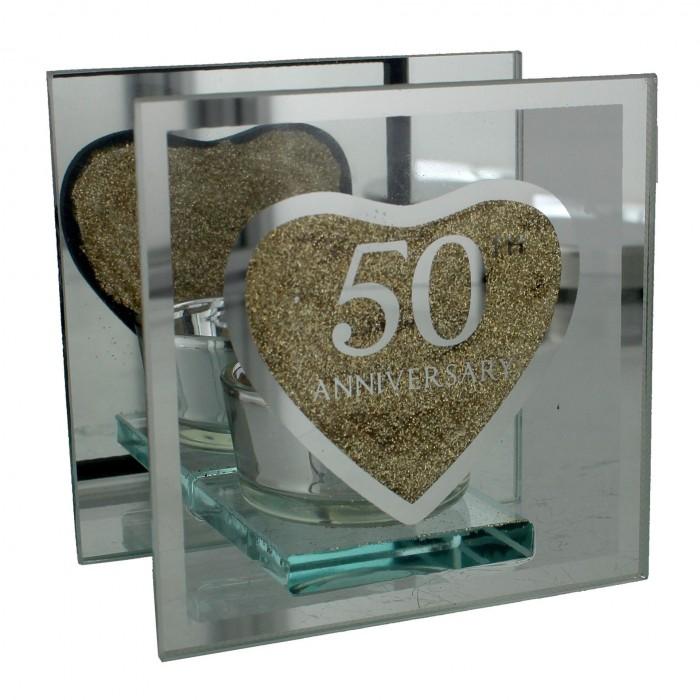 Celebrations Glass 50th Anniversary Tea Light Holder