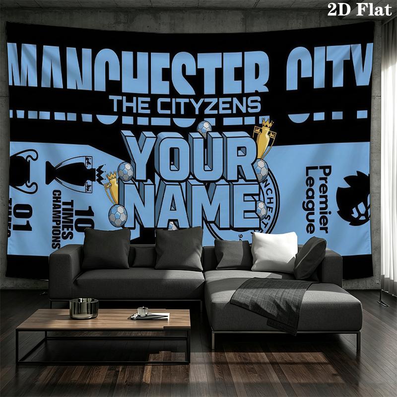 Custom Name,Manchester City Wall tapestry, aesthetic printed fabric blanket, suitable for bedroom, living room, and home decor.
