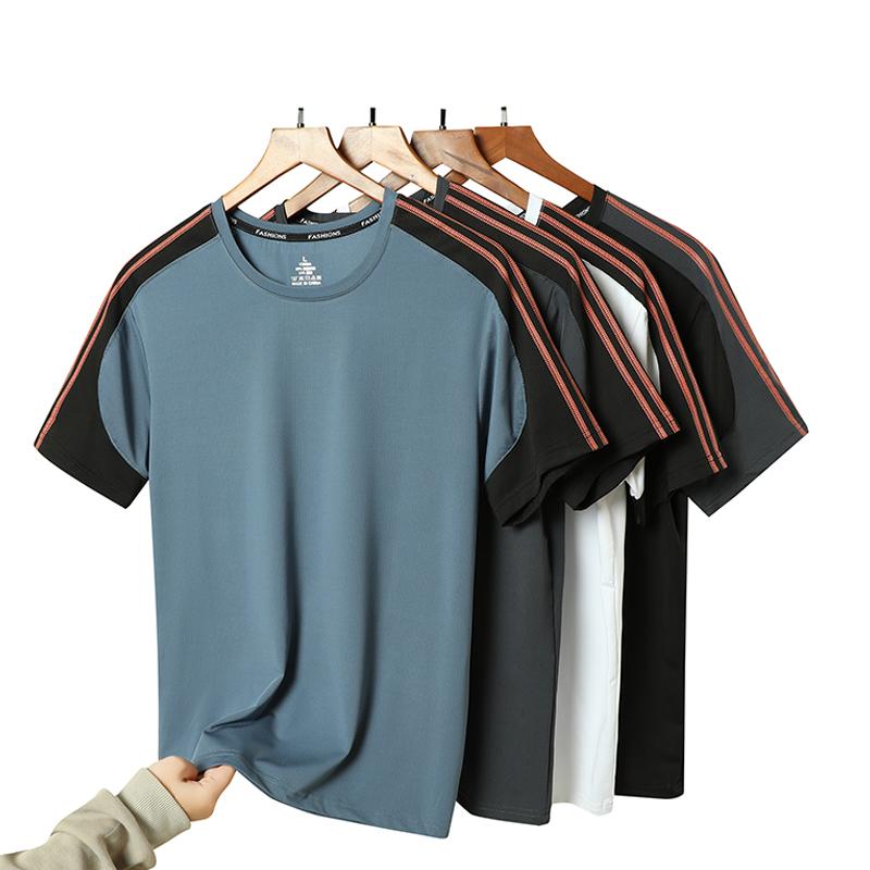 Sports running T-shirt color blocking men's and women's short sleeved T-shirt casual loose ice silk quick drying breathable fash